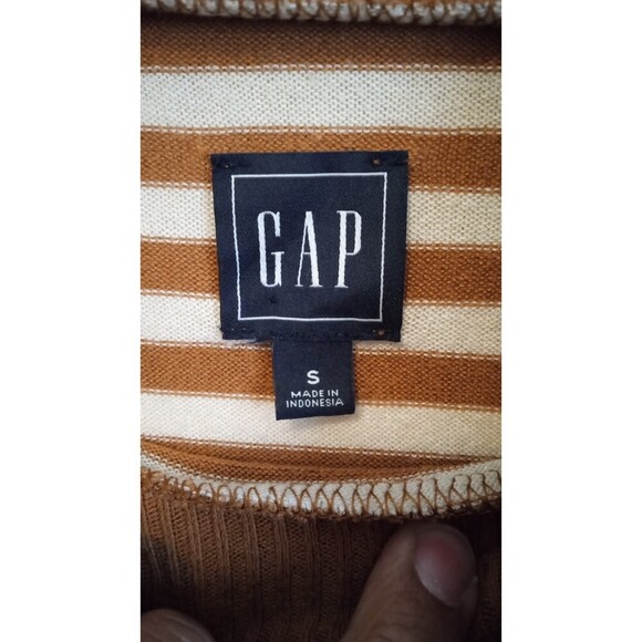 GAP Rusty Yellow and beige stripe mock neck knit long sleeve - Picture 3 of 5